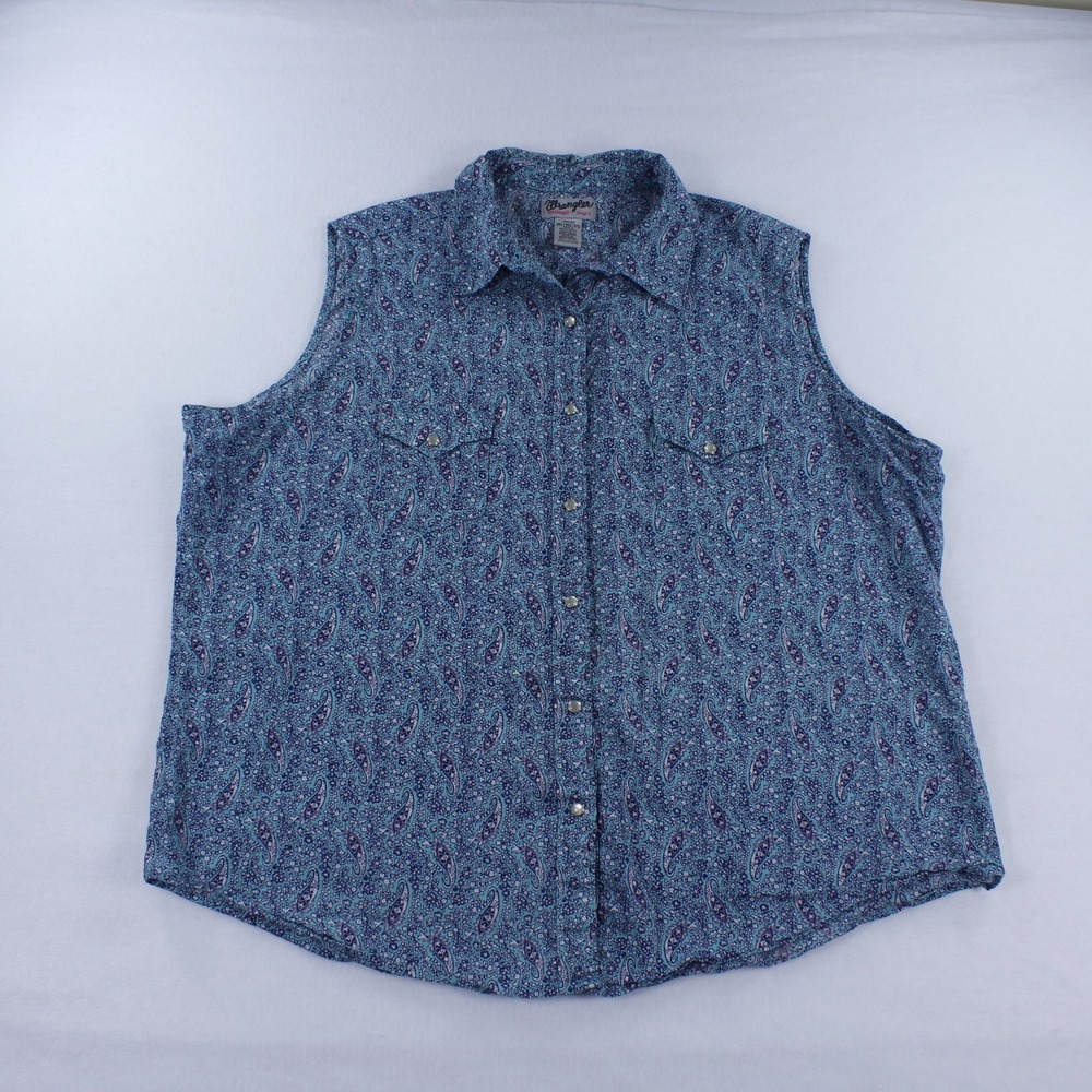 Wrangler Wrancher Women's Sleeveless Western Pearl Snap Shirt - Paisley 3XL
